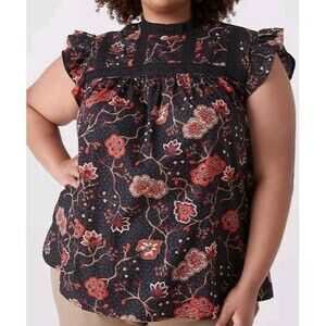 Lane Bryant Ruffle Cap Sleeve Blouse Plus Size 26 Floral 100% Cotton New